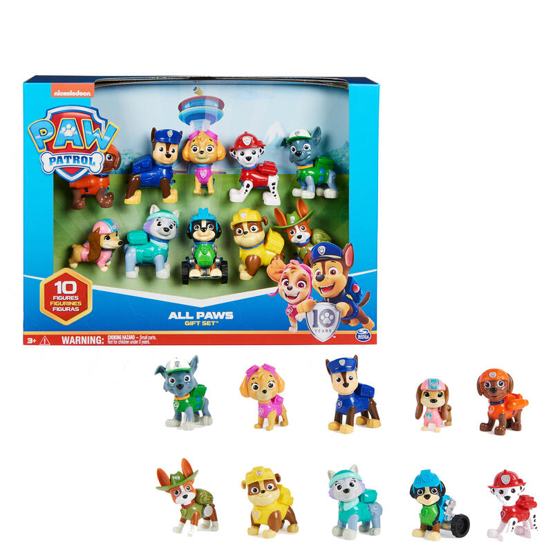 Spin master paw patrol – set de regalo action pack pups, figura de juguete 10 figuras de perros 6065255