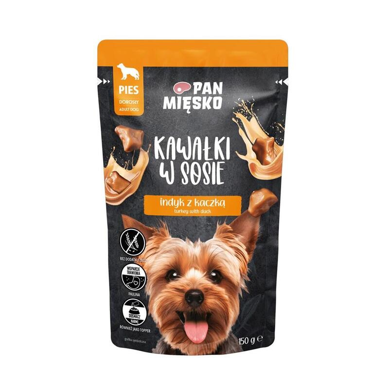 Tazos de carne en salsa de pavo y pato a la sarten (adulto) – alimento hÚmedo para perro al vapor – 150g