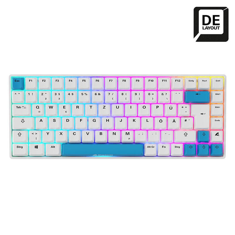 Teclado aleman sharkoon skiller sgk50 s3 pbt, gaming blanco/azul claro, disposiciÓn de, gateron g pro 3.0 amarillo 4044951039197