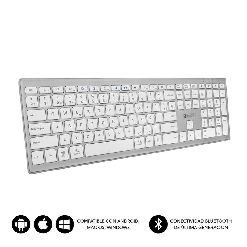 Teclado espaÑol pure extended silver subblim bluetooth 5.1/ multidispositivo hasta 3 dispositivos