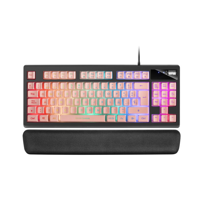 Teclado mars gaming mkaxpes pink tecnologÍa h-mech iluminaciÓn rgb control reposamuÑecas gel control volumen cable usb 180cm