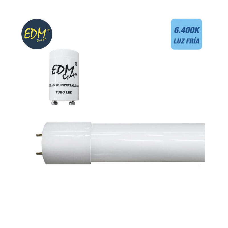 Tubo led t8 9w 900lm 6500k luz fria (eq.18w) Ø2,6x60cm edm