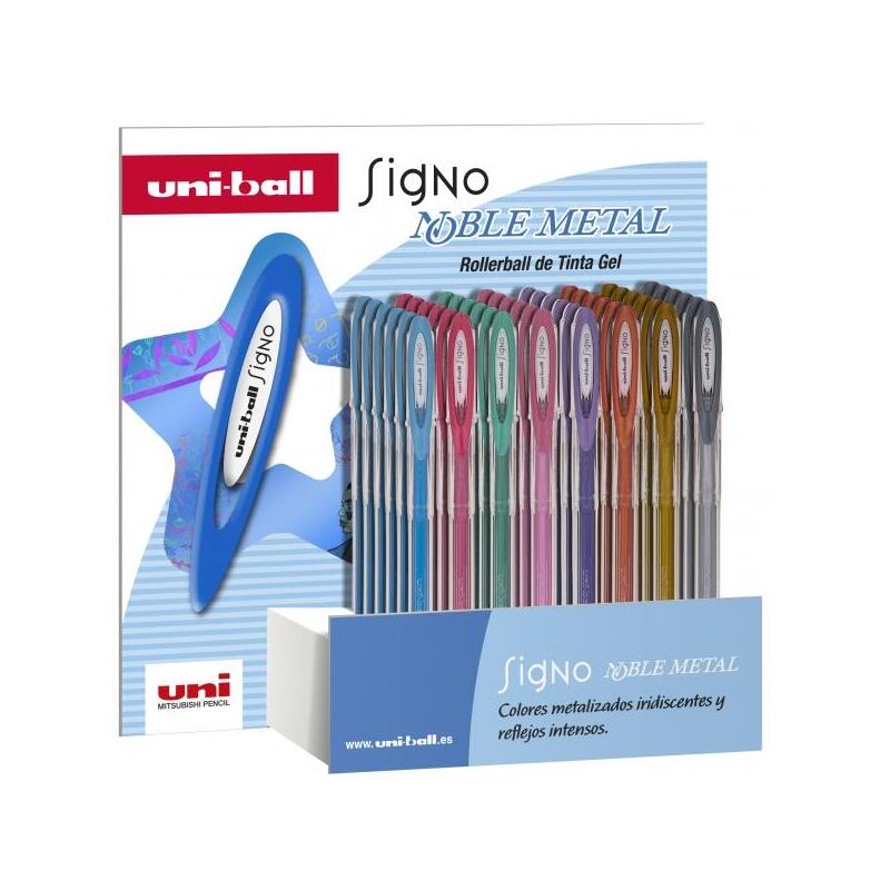Uni-ball signo noble metal expositor de 48 boligrafos de tinta gel – punta de bola 0.8mm – tinta resistente al agua y