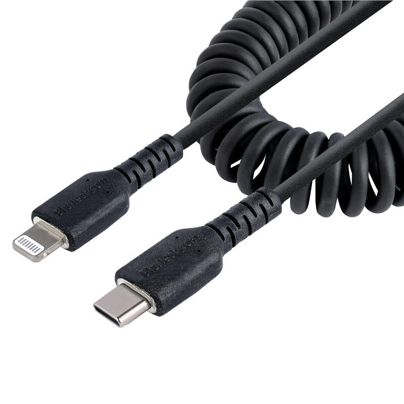 Usb c to lightning cable – 50cmcabl (20in) coiled cable black