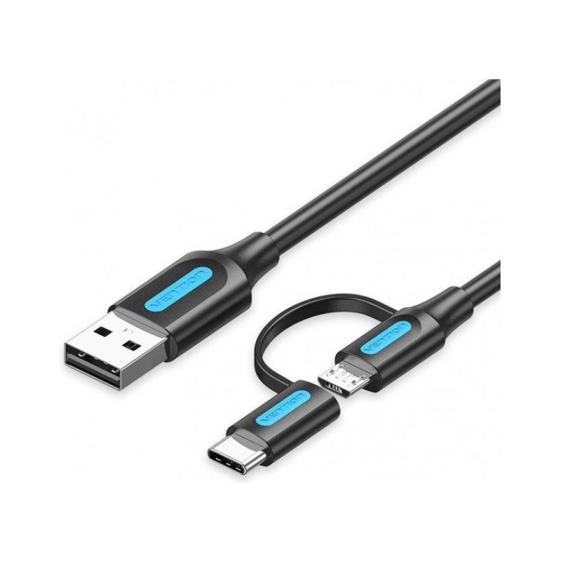 Vention cqdbf usb 2w1 usb 2.0 do usb-c/microusb, 1m (czarny)