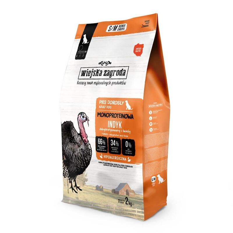 Wiejska zagroda monoprotein turkey – dry dog food – 2kg